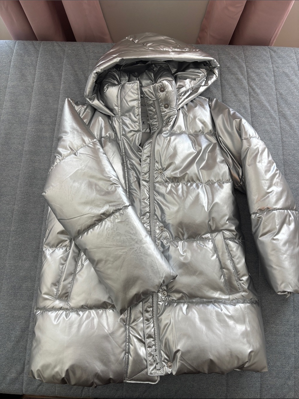 GAP Metallic Silver Hooded Puffer Jacket
